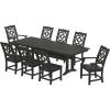 Martha Stewart by POLYWOOD® Chinoiserie 9-Piece Farmhouse Dining Set with Trestle Legs in Sand(Black)