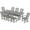 Martha Stewart by POLYWOOD® Chinoiserie 9-Piece Farmhouse Dining Set with Trestle Legs in Sand(Slate Grey)
