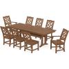 Martha Stewart by POLYWOOD® Chinoiserie 9-Piece Farmhouse Dining Set with Trestle Legs in Sand(Teak)