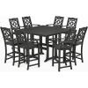 Martha Stewart by POLYWOOD® Chinoiserie 9-Piece Square Bar Set with Trestle Legs in Sand(Black)