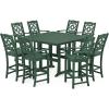 Martha Stewart by POLYWOOD® Chinoiserie 9-Piece Square Bar Set with Trestle Legs in Sand(Green)