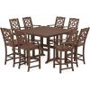Martha Stewart by POLYWOOD® Chinoiserie 9-Piece Square Bar Set with Trestle Legs in Sand(Mahogany)