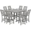 Martha Stewart by POLYWOOD® Chinoiserie 9-Piece Square Bar Set with Trestle Legs in Sand(Slate Grey)