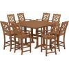 Martha Stewart by POLYWOOD® Chinoiserie 9-Piece Square Bar Set with Trestle Legs in Sand(Teak)