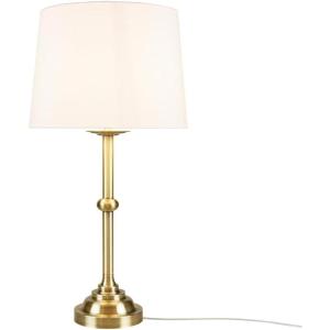 Hampton Hill Aelorian Table Lamp – Antiqued Brass Nightstand Bedside Lamp Bedford Collection, Farmhouse Study Lamp, Clear Polarized Cord, Socket Swtich, Empire Fabric Shade, 22.5″ H