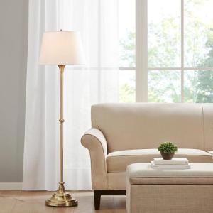 Hampton Hill Classic Floor Lamp for Bedroom, Traditional Standing Lamp for Living Room, Off-White Empire Shade, Polarized Plug, Clear Cable, Tall Iron Frame, Office Room Lamp-Antique Brass Aelorian