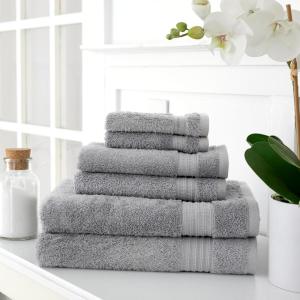 MARTHA STEWART 100% Cotton Bath Towels Set Of 6 Piece, 2 Bath Towels, 2 Hand Towels, 2 Washcloths, Quick Dry Towels, Soft & Absorbent, Bathroom Essentials, Light Gray(Dark Gray)