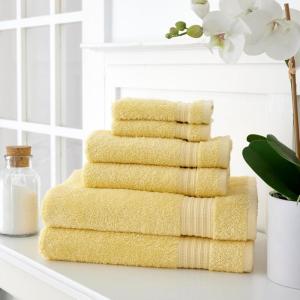 MARTHA STEWART 100% Cotton Bath Towels Set Of 6 Piece, 2 Bath Towels, 2 Hand Towels, 2 Washcloths, Quick Dry Towels, Soft & Absorbent, Bathroom Essentials, Light Gray(Butter)