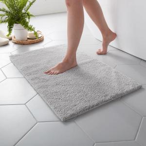 MARTHA STEWART Drylon Microfiber Bath Rug – 1 Piece, Ultra Soft Plush, Non-Slip, Thick, Washable Bathroom Rugs, Home Decor Accessories, Household Essentials, Small Bath Mat, 17″ x 24″​, Navy Blue(Light Grey)