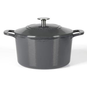 MARTHA STEWART Gatwick 7-Quart Enamel Cast Iron Dutch Oven – Martha Blue – Heavy-Duty Dutch Oven for Slow Cooking, Braising & Baking(Gray)