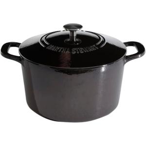 MARTHA STEWART Gatwick 7-Quart Enamel Cast Iron Dutch Oven – Martha Blue – Heavy-Duty Dutch Oven for Slow Cooking, Braising & Baking(Gun Metal Gray)