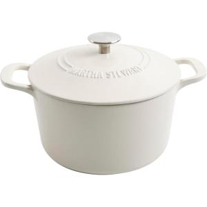 MARTHA STEWART Gatwick 7-Quart Enamel Cast Iron Dutch Oven – Martha Blue – Heavy-Duty Dutch Oven for Slow Cooking, Braising & Baking(Linen w/ Silver Knob)