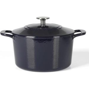MARTHA STEWART Gatwick 7-Quart Enamel Cast Iron Dutch Oven – Martha Blue – Heavy-Duty Dutch Oven for Slow Cooking, Braising & Baking(Navy Blue)