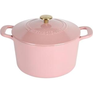 MARTHA STEWART Gatwick 7-Quart Enamel Cast Iron Dutch Oven – Martha Blue – Heavy-Duty Dutch Oven for Slow Cooking, Braising & Baking(Pink)