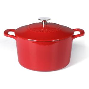 MARTHA STEWART Gatwick 7-Quart Enamel Cast Iron Dutch Oven – Martha Blue – Heavy-Duty Dutch Oven for Slow Cooking, Braising & Baking(Red)