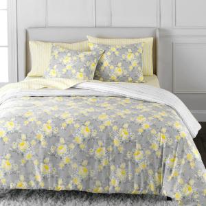 MARTHA STEWART Natalie King Size Duvet, 3 Piece Set-1 Duvet Cover, 2 Pillow Shams, Crinkle Velvet Texture, Soft & Royal, Machine Wash, 104″x92″ with Button Closure, Champagne(Grey / Yellow)