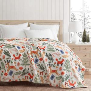 Martha Stewart – Blanket, Incredibly Soft Throw Blanket for Couch or Bed, Printed Plush & Oversized Bedding (Madison Gingham Green, 60″ x 70″)(Holiday Woodland White)