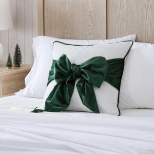 Martha Stewart – Decorative Pillow, Square Throw Pillow with Hidden Zipper Closure, Oversized Accent Cushion for Bed or Couch (Bedford Bow Green, 20″ x 20″)(Bedford Bow Green)