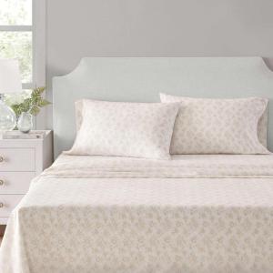 Martha Stewart – Full Size Sheets Set, Crisp & Tailored Cooling Sheets w/a Naturally Smooth Cotton Percale Lightweight Feel – Bed Sheets with Matching Pillowcases & Fitted Sheet (Small Gingham Pink)(Floral White)