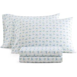 Martha Stewart – Ultra Soft Brushed and Washed Microfiber 4 Piece Sheet Set, Easy Care, Comfy Bed Sheets with Deep Pocket, 1 Flat Sheet, 1 Fitted Sheet, 2 Std. Pillowcases, Queen Size, Navy Blue(Donna Bow Blue)