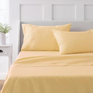 Martha Stewart 100% Cotton Queen Sheets Set – 4 Piece, Soft, Smooth, Durable, Easy Care, 16″ Deep Pocket Sheets, Bedding Sheets, Sateen Sheets, 1 Flat, 1 Fitted, 2 Pillowcases, Dorm Essential, Yellow(Yellow)