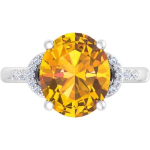 Martha Stewart 4 1/2 Carat Oval Shape Gemstone Ring with Lab Grown Diamonds in Sterling Silver, Choose Your Gemstone(Citrine)