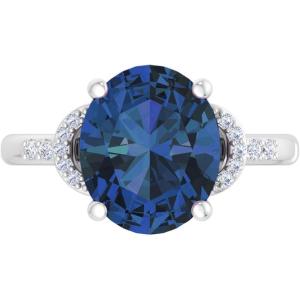 Martha Stewart 4 1/2 Carat Oval Shape Gemstone Ring with Lab Grown Diamonds in Sterling Silver, Choose Your Gemstone(Sapphire)