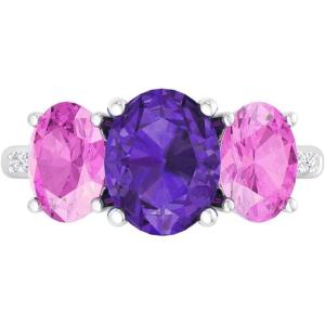 Martha Stewart 5 Carat Oval Shape Gemstone Three Stone Ring with Lab Grown Diamonds in Sterling Silver, Choose Your Gemstone(Option 3)