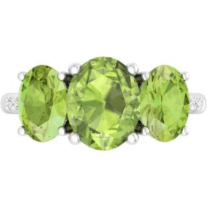 Martha Stewart 5 Carat Oval Shape Gemstone Three Stone Ring with Lab Grown Diamonds in Sterling Silver, Choose Your Gemstone(Option 5)