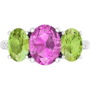 Martha Stewart 5 Carat Oval Shape Gemstone Three Stone Ring with Lab Grown Diamonds in Sterling Silver, Choose Your Gemstone(Option 7)