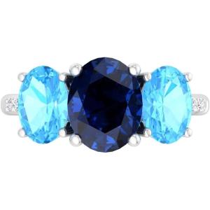 Martha Stewart 5 Carat Oval Shape Gemstone Three Stone Ring with Lab Grown Diamonds in Sterling Silver, Choose Your Gemstone(Option 9)