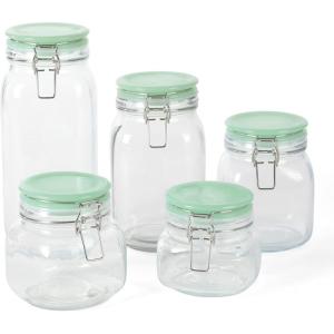 Martha Stewart 5 Piece Glass Canister Set W/Greeen Lids