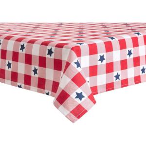 Martha Stewart Americana Star Gingham Plaid Indoor Tablecloth, Patriotic USA America Decor, Red/White/Blue, 60″x84″(102″ x 60″ (Rectangular))