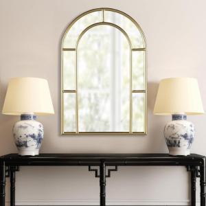 Martha Stewart Arch Farmhouse Wall Mirror Metal Frame, Vintage Iron Framed Entryway Mirrors for Wall Decor, Large Decorative Mirror for Console, Mantle, Bedroom, Hallway, Ready to Hang – Gold Regina