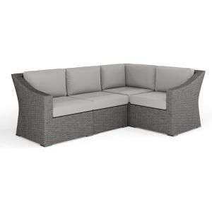 Martha Stewart Bedford Indoor-Outdoor Modular Patio Sectional Sofa for 4 with Rattan Wicker Finish in Gray with Gray All-Weather Cushions