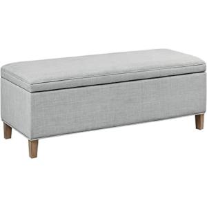 Martha Stewart Caymus Rectangular Storage Ottoman Bench, Upholstered Textured Fabric, Soft Hinge, Pipped Edges with Solid Wood Legs, Accent Furniture for Bedroom Décor, Easy to Assemble – Light Grey