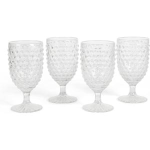 Martha Stewart Chauncey 4-Pack Hobnail Glass Tumblers, 14.3 oz – Handmade Pink Drinking Glasses, Vintage Textured Water Cups for Everyday Use or Entertaining(Clear (Hobnail))