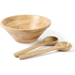 Martha Stewart Coban 3 pc 13″ Round Wood Salad Bowl W/ 2 Servers