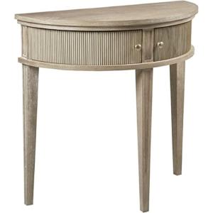 Martha Stewart Crestview Hall Console Table for Entryway with Storage, Solid Rubber Wood Frame, Vintage Demilune Shape, Bronze Knobs, Farmhouse, Accent Living Room Furniture Décor – Reclaimed Greige(Reclaimed Greige)