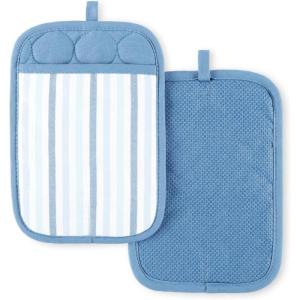 Martha Stewart Daisy Stripe Pot Holder Set 2-Pack, Blue, 7″x10″(Blue)