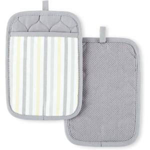 Martha Stewart Daisy Stripe Pot Holder Set 2-Pack, Blue, 7″x10″(Grey/Yellow)