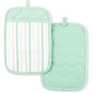 Martha Stewart Daisy Stripe Pot Holder Set 2-Pack, Blue, 7″x10″(Mint)