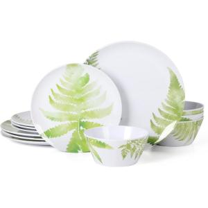 Martha Stewart Dragonfly 12 Piece Decorated Melamine Dinnerware Set – White(Fernview)