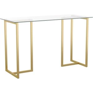 Martha Stewart Eli Home Office Desk with Glass Top and Steel Frame, Polished Brass(Clear Top/Polished Brass Frame)