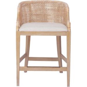 Martha Stewart Farmhouse Counter Height Bar Stools, Handcrafted Rattan Counter Height Stools for Kitchen Island, Kickplate Footrest, Upholstered, Dining Room Chairs for Home Bar – Natural Whitewash(Natural Whitewash)
