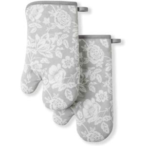 Martha Stewart Floral Vine Oven Mitt 2-Pack Set, Grey, 7″x13″(Floral Vine)