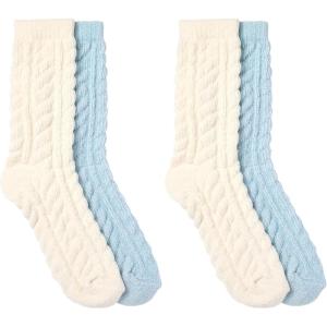 Martha Stewart Fuzzy Socks For Women, Warm And Cozy For Winter, Perfect For Home, Cable(Ivory/Winter Sky)