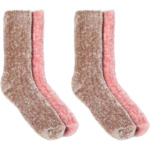 Martha Stewart Fuzzy Socks For Women, Warm And Cozy For Winter, Perfect For Home, Cable(Silver Grey/Powder Pink)