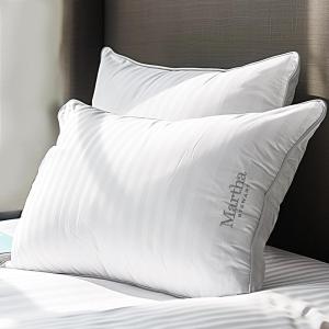 Martha Stewart Hotel Collection Pillow 500 Thread Count Damask Stripe Embroidered Feathers Soft Hypoallergenic 100% Cotton Queen Size Set of 2(White)