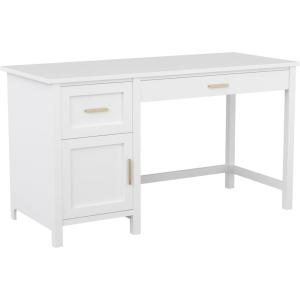 Martha Stewart Hutton Shaker Style Home Office Desk with Storage in Gray with Brushed Nickel Hardware(White/Polished Brass)